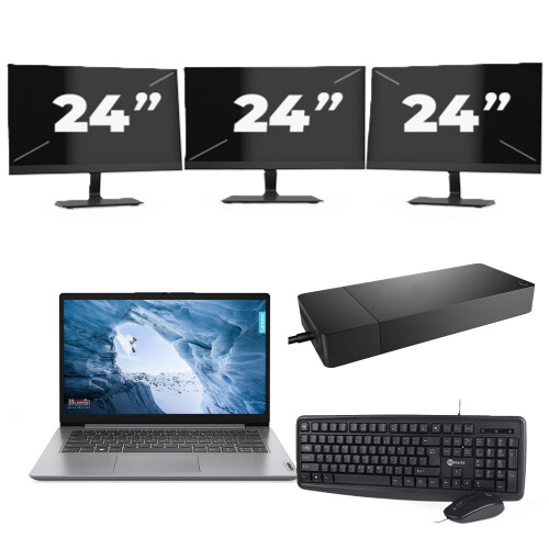 Refurbished Lenovo ThinkPad T14 Gen 1 - AMD Ryzen 5 PRO 4650U - 14 inch - 8GB RAM - 256GB SSD - Windows 11 Home + 3x 24 inch Monitor Tweedehands
