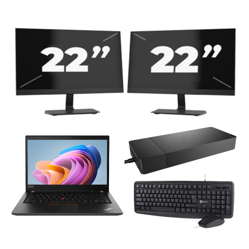 Refurbished Lenovo ThinkPad T14 Gen 1 - AMD Ryzen 5 PRO 4650U - 14 inch - 8GB RAM - 256GB SSD - Windows 11 Home + 2x 22 inch Monitor Tweedehands