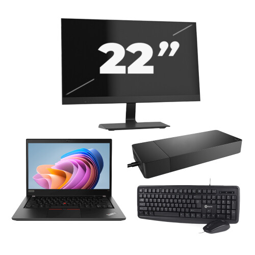 Refurbished Lenovo ThinkPad T14 Gen 1 - AMD Ryzen 5 PRO 4650U - 14 inch - 8GB RAM - 256GB SSD - Windows 11 Home + 1x 22 inch Monitor Tweedehands