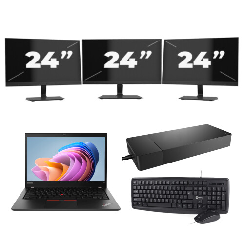 Refurbished Lenovo ThinkPad T14 Gen 1 - AMD Ryzen 5 PRO 4650U - 14 inch - 8GB RAM - 256GB SSD - Windows 11 Home + 3x 24 inch Monitor Tweedehands