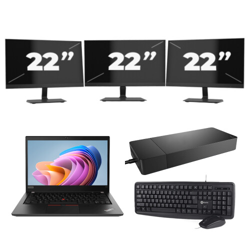 Refurbished Lenovo ThinkPad T14 Gen 1 - AMD Ryzen 5 PRO 4650U - 14 inch - 8GB RAM - 256GB SSD - Windows 11 Home + 3x 22 inch Monitor Tweedehands
