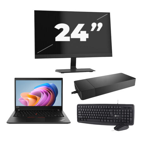 Refurbished Lenovo ThinkPad T14 Gen 1 - AMD Ryzen 5 PRO 4650U - 14 inch - 8GB RAM - 256GB SSD - Windows 11 Home + 1x 24 inch Monitor Tweedehands