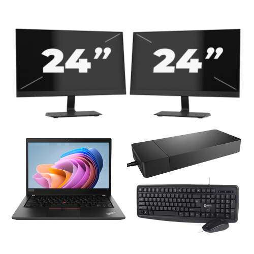 Refurbished Lenovo ThinkPad T14 Gen 1 - AMD Ryzen 5 PRO 4650U - 14 inch - 8GB RAM - 256GB SSD - Windows 11 Home + 2x 24 inch Monitor Tweedehands