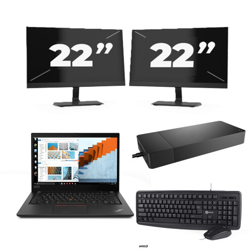 Refurbished Lenovo ThinkPad T14 Gen 2 - Intel Core i5-11e Generatie - 14 inch - 16GB RAM - 256GB SSD - Windows 11 Home + 2x 22 inch Monitor Tweedehands
