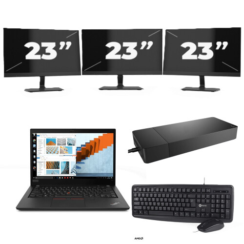 Refurbished Lenovo ThinkPad T14 Gen 2 - Intel Core i5-11e Generatie - 14 inch - 16GB RAM - 256GB SSD - Windows 11 Home + 3x 23 inch Monitor Tweedehands