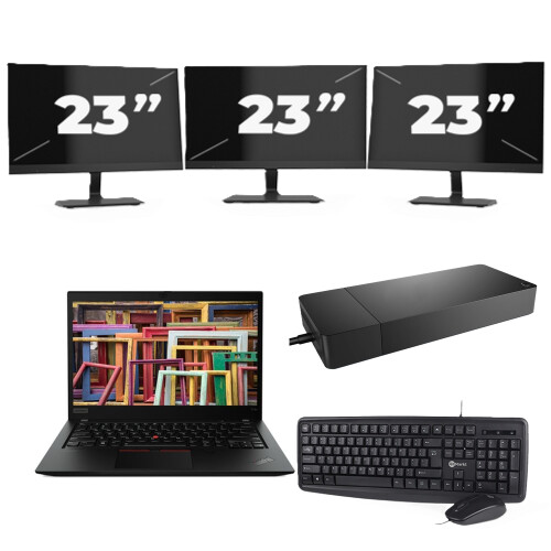 Refurbished Lenovo ThinkPad T14s Gen 1 - Intel Core i7-10e Generatie - 14 inch - 16GB RAM - 256GB SSD - Windows 11 Home + 3x 23 inch Monitor Tweedehands