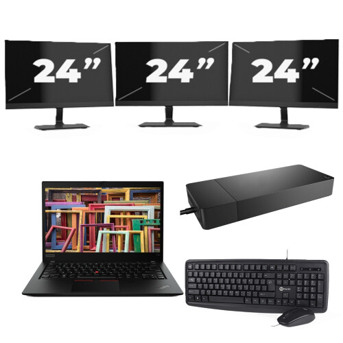 Refurbished Lenovo ThinkPad T14s Gen 1 - Intel Core i7-10e Generatie - 14 inch - 16GB RAM - 256GB SSD - Windows 11 Home + 3x 24 inch Monitor Tweedehands