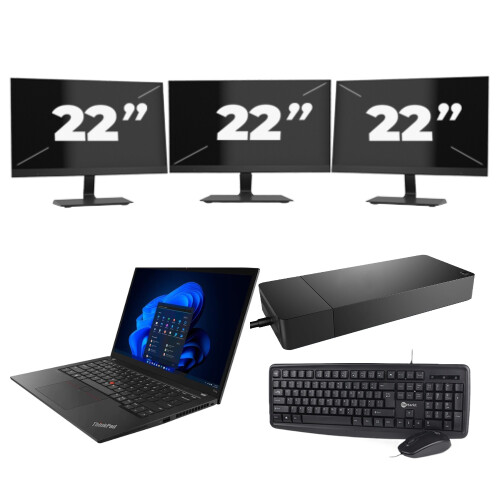 Refurbished Lenovo ThinkPad T14s - Intel Core i7-10e Generatie - 14 inch - 16GB RAM - 256GB SSD - Windows 11 Home + 3x 22 inch Monitor Tweedehands