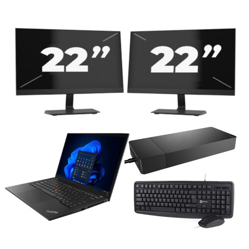 Refurbished Lenovo ThinkPad T14s - Intel Core i7-10e Generatie - 14 inch - 16GB RAM - 256GB SSD - Windows 11 Home + 2x 22 inch Monitor Tweedehands