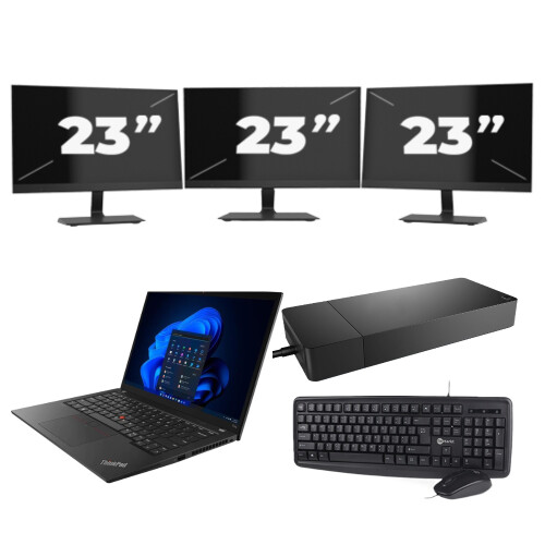 Refurbished Lenovo ThinkPad T14s - Intel Core i7-10e Generatie - 14 inch - 16GB RAM - 256GB SSD - Windows 11 Home + 3x 23 inch Monitor Tweedehands