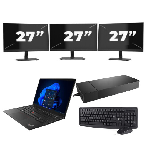 Refurbished Lenovo ThinkPad T14s - Intel Core i7-10e Generatie - 14 inch - 16GB RAM - 256GB SSD - Windows 11 Home + 3x 27 inch Monitor Tweedehands