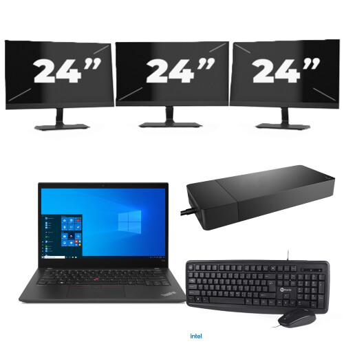 Refurbished Lenovo ThinkPad T14s - Intel Core i7-10e Generatie - 14 inch - 16GB RAM - 256GB SSD - Windows 11 Home + 3x 24 inch Monitor Tweedehands