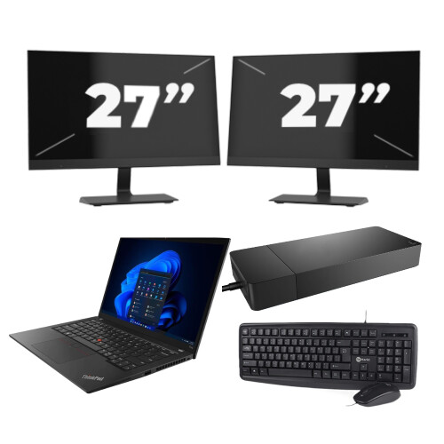 Refurbished Lenovo ThinkPad T14s - Intel Core i7-10e Generatie - 14 inch - 16GB RAM - 256GB SSD - Windows 11 Home + 2x 27 inch Monitor Tweedehands