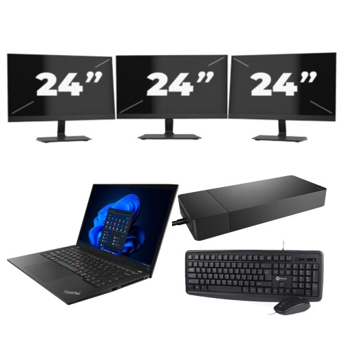 Refurbished Lenovo ThinkPad T14s - Intel Core i7-10e Generatie - 14 inch - 16GB RAM - 256GB SSD - Windows 11 Home + 3x 24 inch Monitor Tweedehands