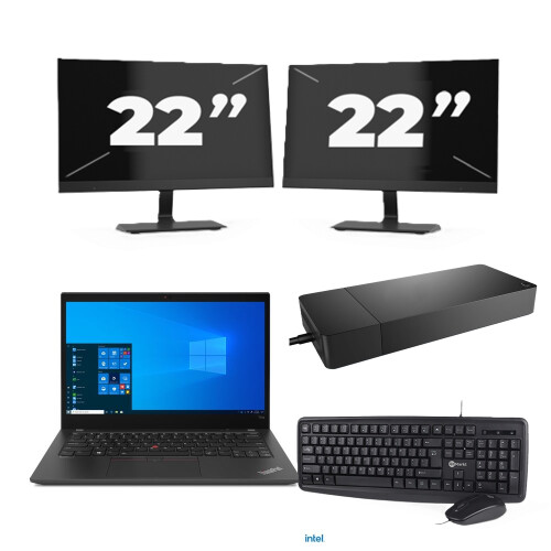 Refurbished Lenovo ThinkPad T14s - Intel Core i7-10e Generatie - 14 inch - 32GB RAM - 256GB SSD - Windows 11 Home + 2x 22 inch Monitor Tweedehands