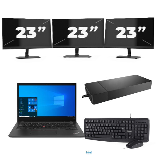 Refurbished Lenovo ThinkPad T14s - Intel Core i7-10e Generatie - 14 inch - 32GB RAM - 256GB SSD - Windows 11 Home + 3x 23 inch Monitor Tweedehands