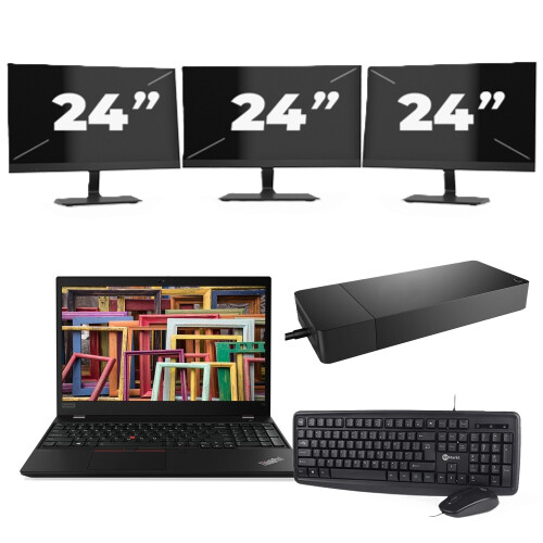 Refurbished Lenovo ThinkPad T15 - Intel Core i7-10e Generatie - 15 inch - 16GB RAM - 256GB SSD - Windows 11 Home + 3x 24 inch Monitor Tweedehands