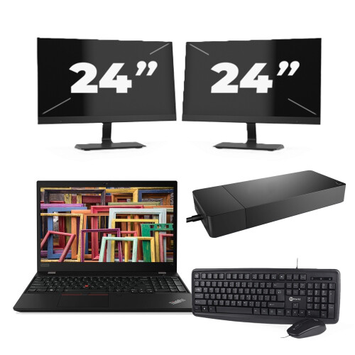 Refurbished Lenovo ThinkPad T15 - Intel Core i7-10e Generatie - 15 inch - 16GB RAM - 256GB SSD - Windows 11 Home + 2x 24 inch Monitor Tweedehands