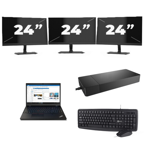 Refurbished Lenovo Thinkpad T15p - Intel Core i7-10e Generatie - 15 inch - 8GB RAM - 256GB SSD - Windows 11 Home + 3x 24 inch Monitor Tweedehands