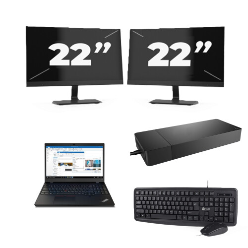 Refurbished Lenovo Thinkpad T15p - Intel Core i7-10e Generatie - 15 inch - 8GB RAM - 256GB SSD - Windows 11 Home + 2x 22 inch Monitor Tweedehands