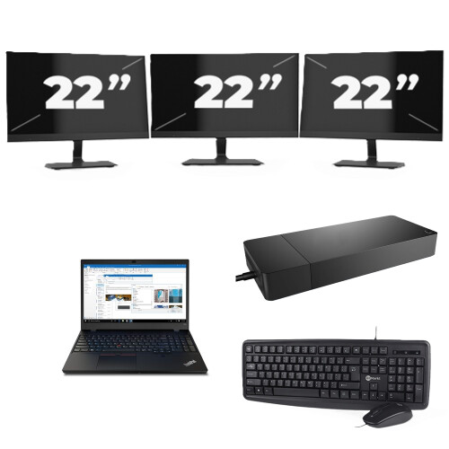 Refurbished Lenovo Thinkpad T15p - Intel Core i7-10e Generatie - 15 inch - 8GB RAM - 256GB SSD - Windows 11 Home + 3x 22 inch Monitor Tweedehands