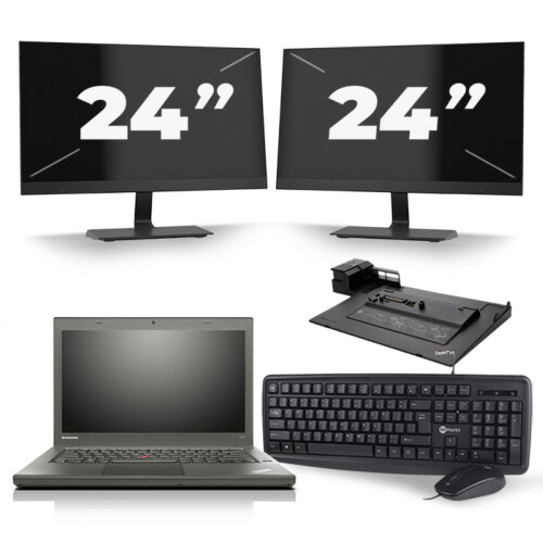 Refurbished Lenovo ThinkPad T440 - Intel Core i3-4e Generatie - 14 inch - 8GB RAM - 256GB SSD - Windows 11 Home + 2x 24 inch Monitor Tweedehands
