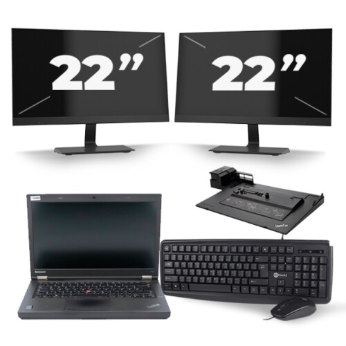 Refurbished Lenovo ThinkPad T440p - Intel Core i5-4e Generatie - 14 inch - 8GB RAM - 256GB SSD - Windows 11 + 2x 22 inch Monitor Tweedehands