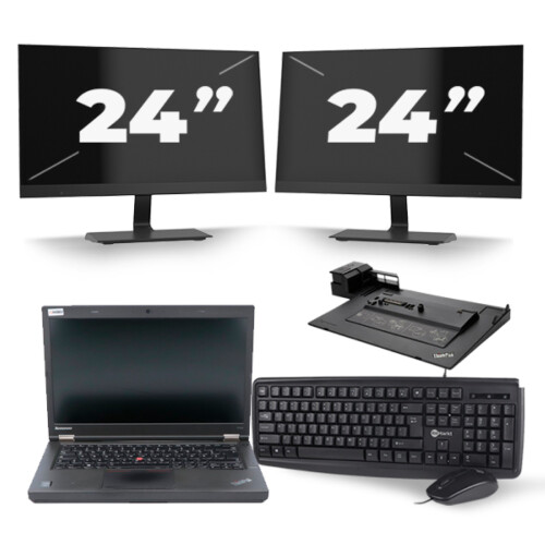 Refurbished Lenovo ThinkPad T440p - Intel Core i5-4e Generatie - 14 inch - 8GB RAM - 256GB SSD - Windows 11 + 2x 24 inch Monitor Tweedehands