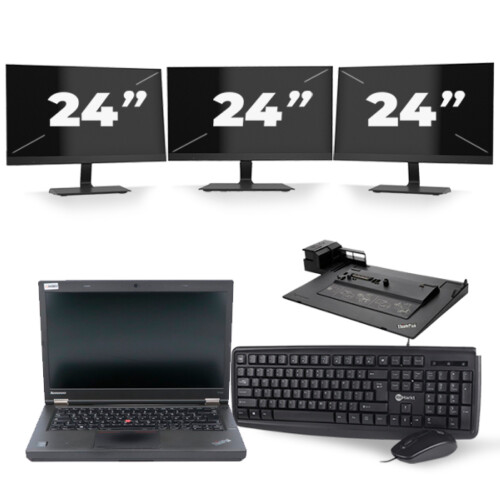 Refurbished Lenovo ThinkPad T440p - Intel Core i5-4e Generatie - 14 inch - 8GB RAM - 256GB SSD - Windows 11 + 3x 24 inch Monitor Tweedehands