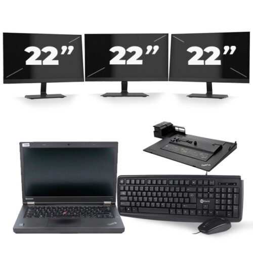 Refurbished Lenovo ThinkPad T440p - Intel Core i5-4e Generatie - 14 inch - 8GB RAM - 256GB SSD - Windows 11 + 3x 22 inch Monitor Tweedehands