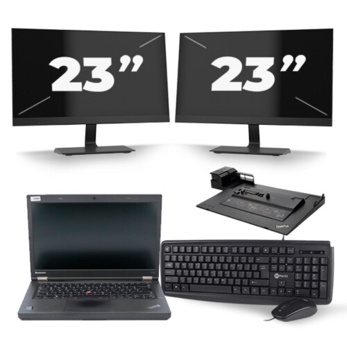 Refurbished Lenovo ThinkPad T440p - Intel Core i5-4e Generatie - 14 inch - 8GB RAM - 256GB SSD - Windows 11 + 2x 23 inch Monitor Tweedehands