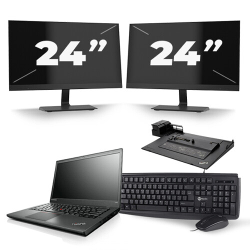 Refurbished Lenovo ThinkPad T440s - Intel Core i5-4e Generatie - 14 inch - 8GB RAM - 256GB SSD - Windows 11 + 2x 24 inch Monitor Tweedehands