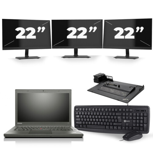 Refurbished Lenovo ThinkPad T460 - Intel Core i5-6e Generatie - 14 inch - 8GB RAM - 256GB SSD - Windows 11 + 3x 22 inch Monitor Tweedehands