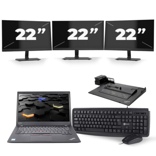 Refurbished Lenovo ThinkPad T460s - Intel Core i5-6e Generatie - 14 inch - 8GB RAM - 256GB SSD - Windows 11 + 3x 22 inch Monitor Tweedehands