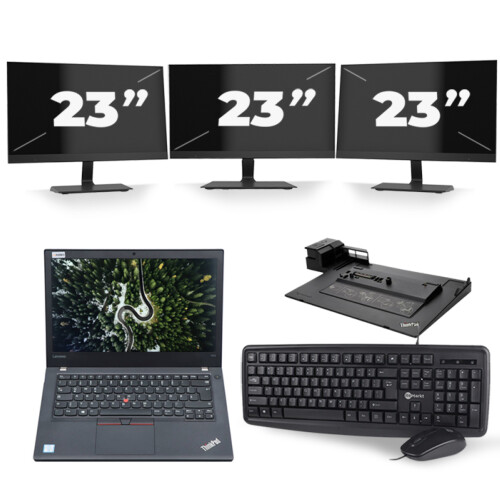Refurbished Lenovo ThinkPad T470 - Intel Core i5-6e Generatie - 14 inch - 8GB RAM - 256GB SSD - Windows 11 + 3x 23 inch Monitor Tweedehands
