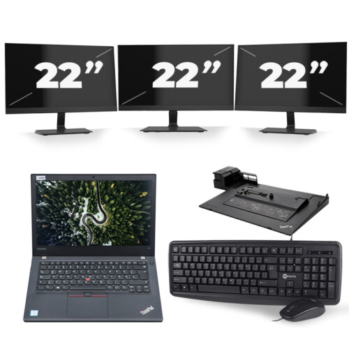 Refurbished Lenovo ThinkPad T470 - Intel Core i5-6e Generatie - 14 inch - 8GB RAM - 256GB SSD - Windows 11 + 3x 22 inch Monitor Tweedehands
