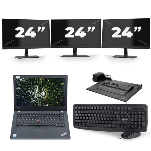 Refurbished Lenovo ThinkPad T470 - Intel Core i5-6e Generatie - 14 inch - 8GB RAM - 256GB SSD - Windows 11 + 3x 24 inch Monitor Tweedehands