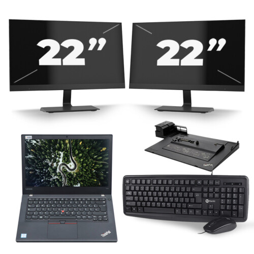 Refurbished Lenovo ThinkPad T470 - Intel Core i7-6e Generatie - 14 inch - 16GB RAM - 256GB SSD - Windows 11 + 2x 22 inch Monitor Tweedehands