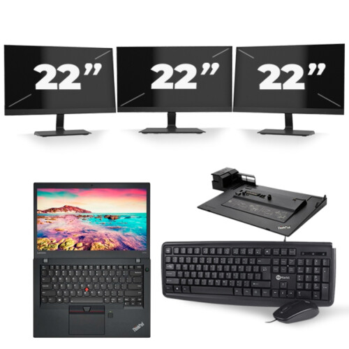 Refurbished Lenovo ThinkPad T470s - Intel Core i5-6e Generatie - 14 inch - 8GB RAM - 256GB SSD - Windows 11 + 3x 22 inch Monitor Tweedehands