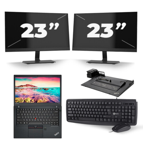 Refurbished Lenovo ThinkPad T470s - Intel Core i5-6e Generatie - 14 inch - 8GB RAM - 256GB SSD - Windows 11 + 2x 23 inch Monitor Tweedehands