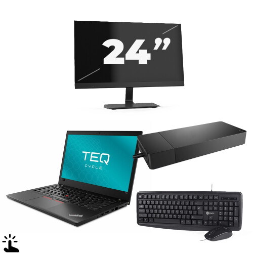 Refurbished Lenovo ThinkPad T480 - Intel Core i3-8e Generatie - 14 inch - Touch - 8GB RAM - 256GB SSD - Windows 11 + 1x 24 inch Monitor Tweedehands