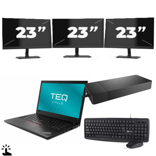 Refurbished Lenovo ThinkPad T480 - Intel Core i3-8e Generatie - 14 inch - Touch - 8GB RAM - 256GB SSD - Windows 11 + 3x 23 inch Monitor Tweedehands