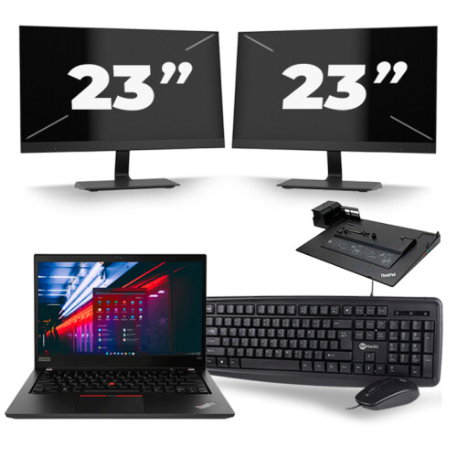 Refurbished Lenovo ThinkPad T490 - Intel Core i5-8e Generatie - 14 inch - 16GB RAM - 256GB SSD - Windows 11 Home + 2x 23 inch Monitor Tweedehands