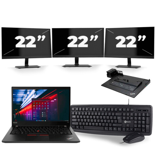 Refurbished Lenovo ThinkPad T490 - Intel Core i5-8e Generatie - 14 inch - 16GB RAM - 256GB SSD - Windows 11 + 3x 22 inch Monitor Tweedehands