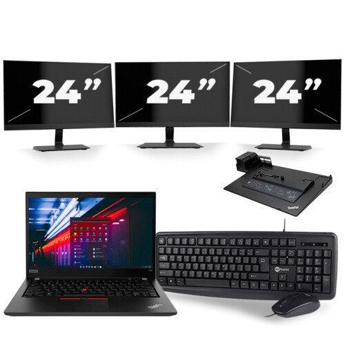 Refurbished Lenovo ThinkPad T490 - Intel Core i5-8e Generatie - 14 inch - 16GB RAM - 256GB SSD - Windows 11 + 3x 24 inch Monitor Tweedehands