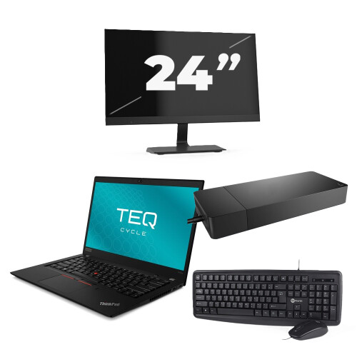 Refurbished Lenovo ThinkPad T490s - Intel Core i5-8e Generatie - 14 inch - 16GB RAM - 256GB SSD - Windows 11 Home + 1x 24 inch Monitor Tweedehands