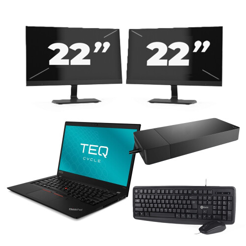 Refurbished Lenovo ThinkPad T490s - Intel Core i5-8e Generatie - 14 inch - 16GB RAM - 256GB SSD - Windows 11 Home + 2x 22 inch Monitor Tweedehands