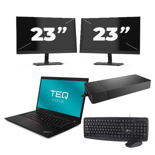 Refurbished Lenovo ThinkPad T490s - Intel Core i5-8e Generatie - 14 inch - 16GB RAM - 256GB SSD - Windows 11 Home + 2x 23 inch Monitor Tweedehands