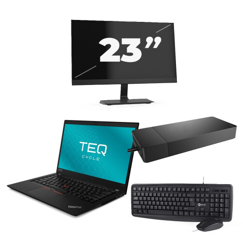 Refurbished Lenovo ThinkPad T490s - Intel Core i5-8e Generatie - 14 inch - 8GB RAM - 256GB SSD - Windows 11 Home + 1x 23 inch Monitor Tweedehands