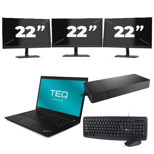 Refurbished Lenovo ThinkPad T490s - Intel Core i7-8e Generatie - 14 inch - 16GB RAM - 256GB SSD - Windows 11 Home + 3x 22 inch Monitor Tweedehands